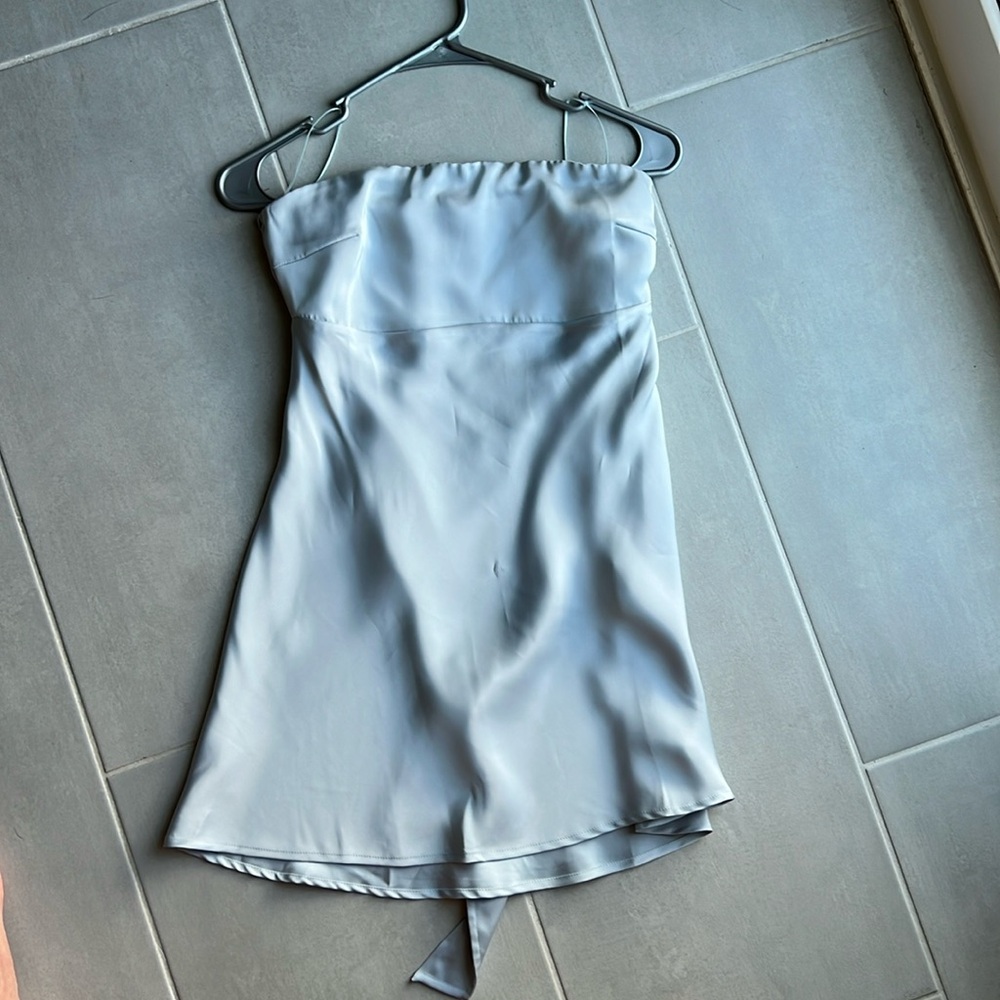 Strapless satin mini dress